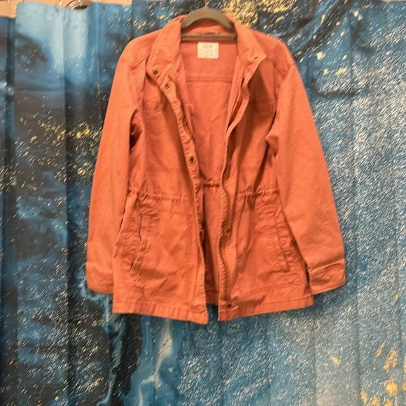 Old Navy Women's Utility Jacket Size Medium Orange Zip Front Drawcord Waist - Picture 2 of 4